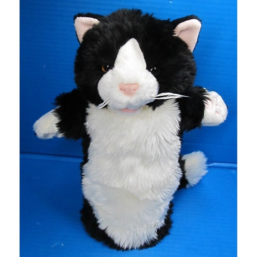 The Puppet Company Black & White tuxedo Fluffy Cat Hand glove Puppet 14"